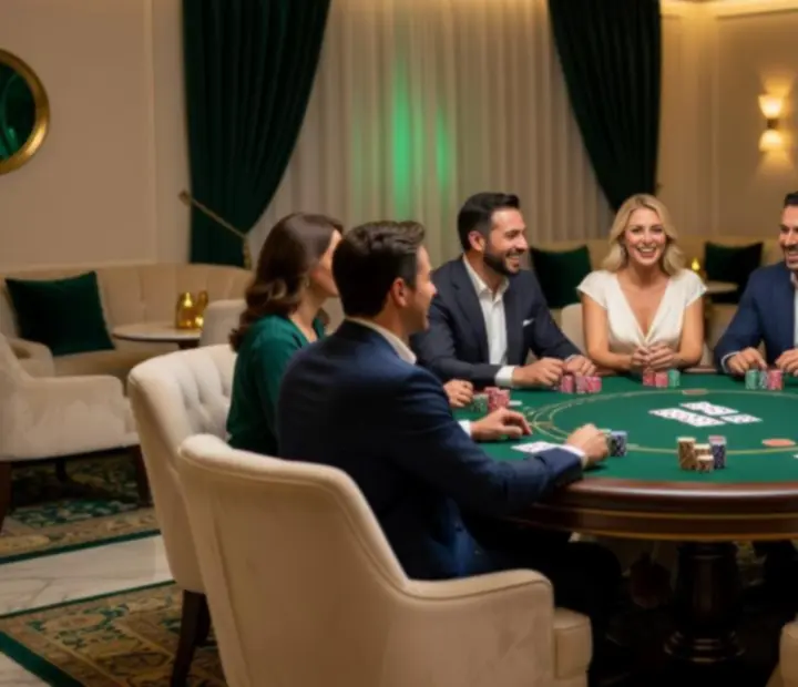 Anniversaire raffiné dans un salon de cartes avec table de poker et cocktail