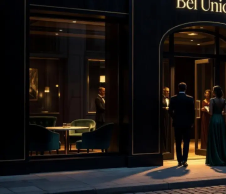Invités réunis autour de tables élégantes pour un dîner et une soirée poker privée