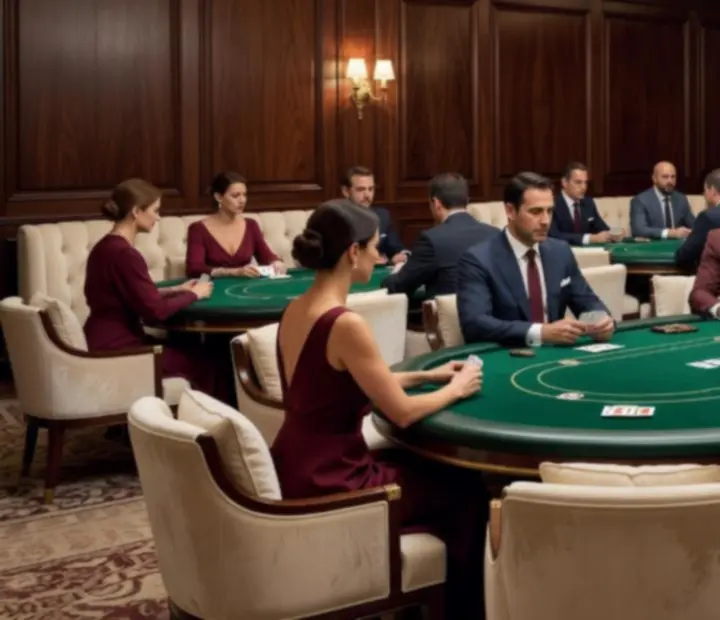Salon de cartes élégant avec tables de poker et lumière tamisée