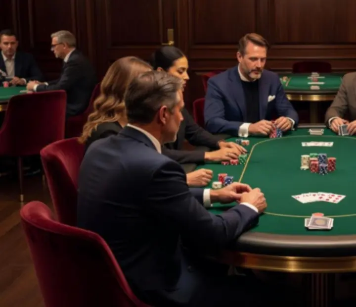 Table de poker élégante avec cartes, jetons et verres